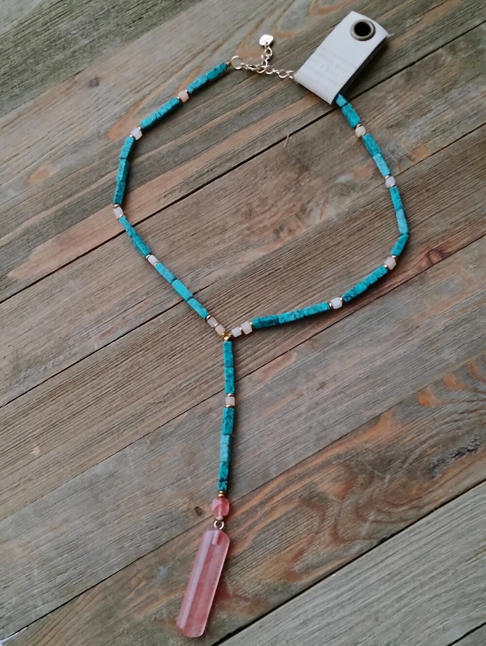 Anthropologie Nakamol Sea Breeze Pendant Necklace Turquoise Rose Quartz